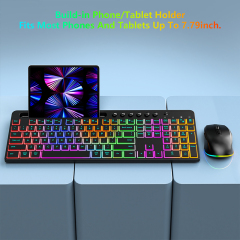 114 Keys 2.4G Wireless Keyboard and Mouse for Computer RGB Silent Cordless Membrane Keyboard Set for Mobile Phone Tablet