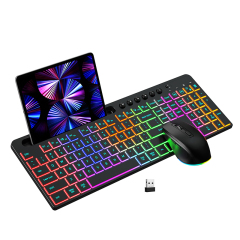 114 Keys 2.4G Wireless Keyboard and Mouse for Computer RGB Silent Cordless Membrane Keyboard Set for Mobile Phone Tablet