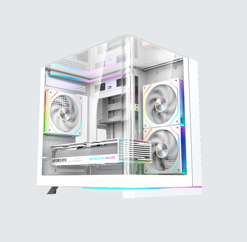 New Fashion Black/white Color Seaview Tempered Glass Case ATX HD USB 3.0 Computer Cases With RGB Strip