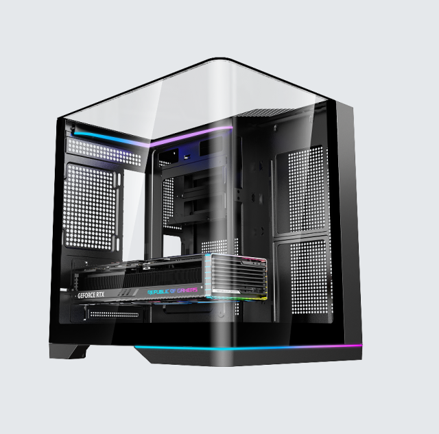 New Fashion Black/white Color Seaview Tempered Glass Case ATX HD USB 3.0 Computer Cases With RGB Strip