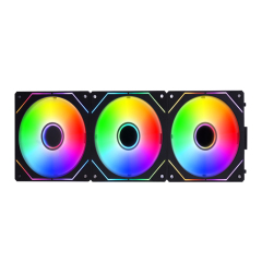 3-Pack ARGB PWM Fan Kit, Black Frame Milky Blades, Hydraulic Bearing, 16+8 LEDs, 600-1600 RPM, with FM2412C Hub & Black Silicone Pads