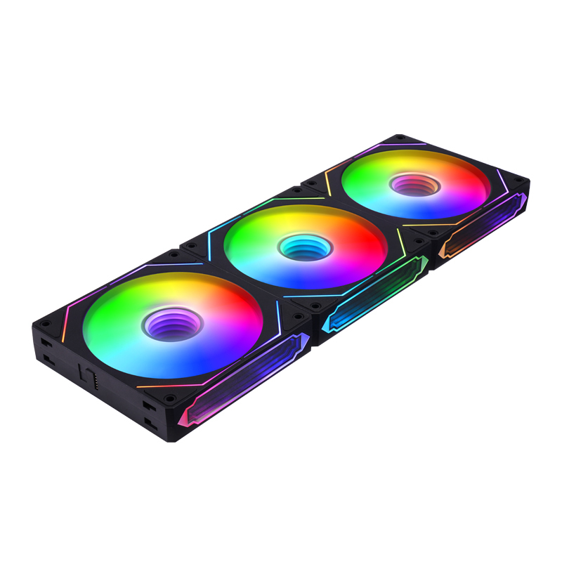 3-Pack ARGB PWM Fan Kit, Black Frame Milky Blades, Hydraulic Bearing, 16+8 LEDs, 600-1600 RPM, with FM2412C Hub & Black Silicone Pads