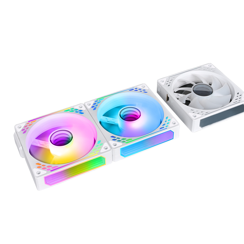 9-Blade ARGB PWM Computer Fan, Hydraulic Bearing, 16+8 LEDs, 600-1600 RPM, with White Silicone Pads & FM2312B Hub