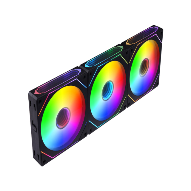 3-Pack ARGB PWM Fan Kit, Black Frame Milky Blades, Hydraulic Bearing, 16+8 LEDs, 600-1600 RPM, with FM2412C Hub & Black Silicone Pads