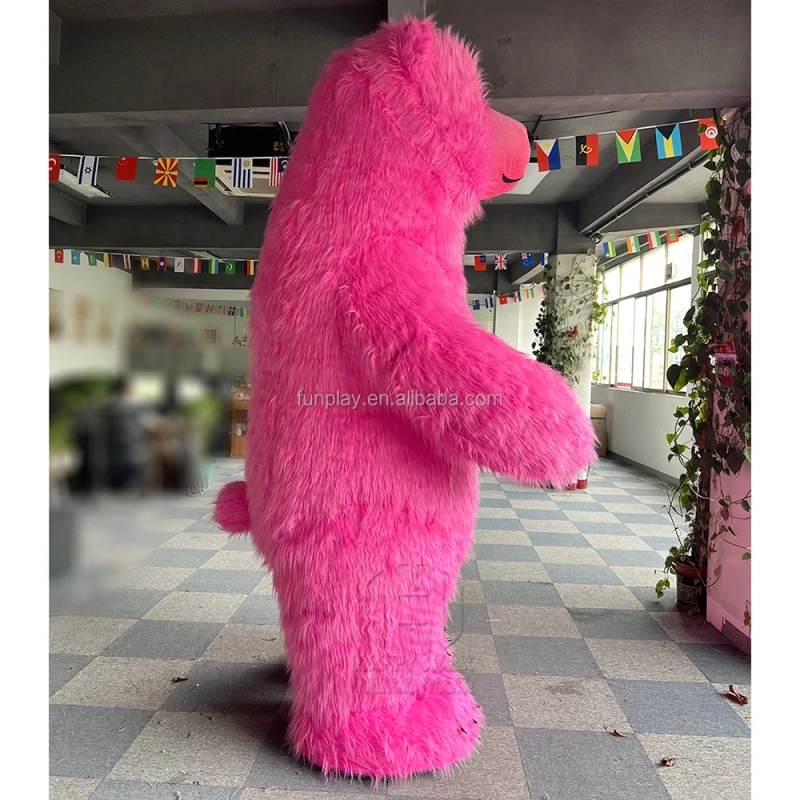 New Fashion Christmas Polar Bear Mascot Costume for Adult Inflatable Pink Green Plush Material for Parties Cosplay Holiday