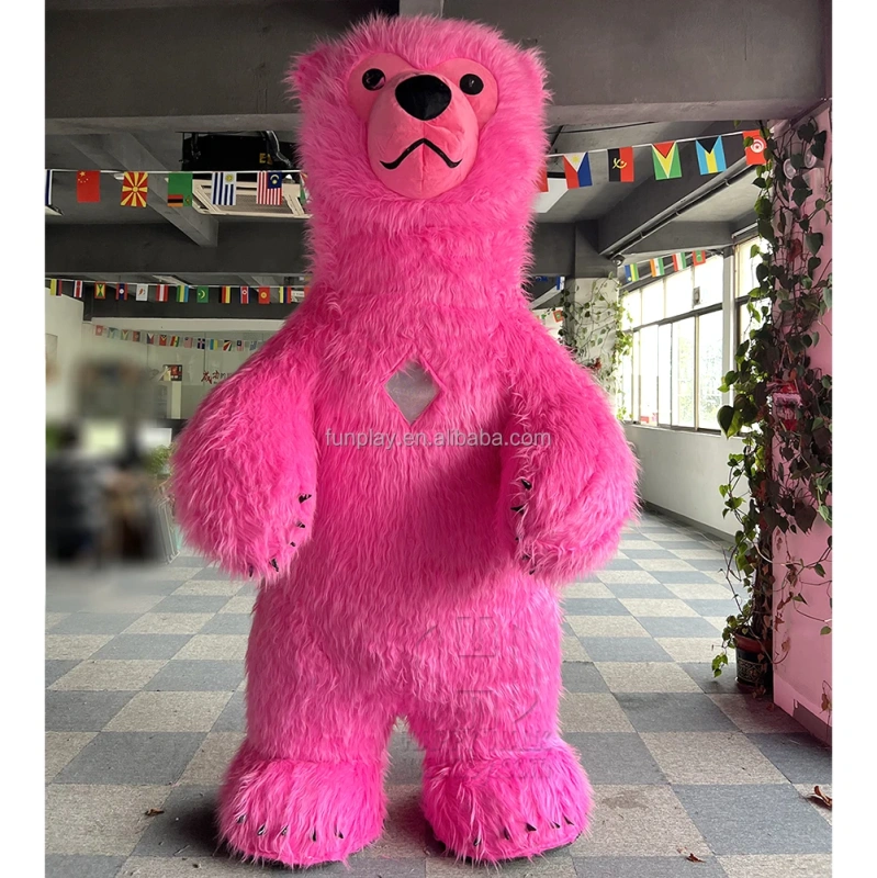 New Fashion Christmas Polar Bear Mascot Costume for Adult Inflatable Pink Green Plush Material for Parties Cosplay Holiday