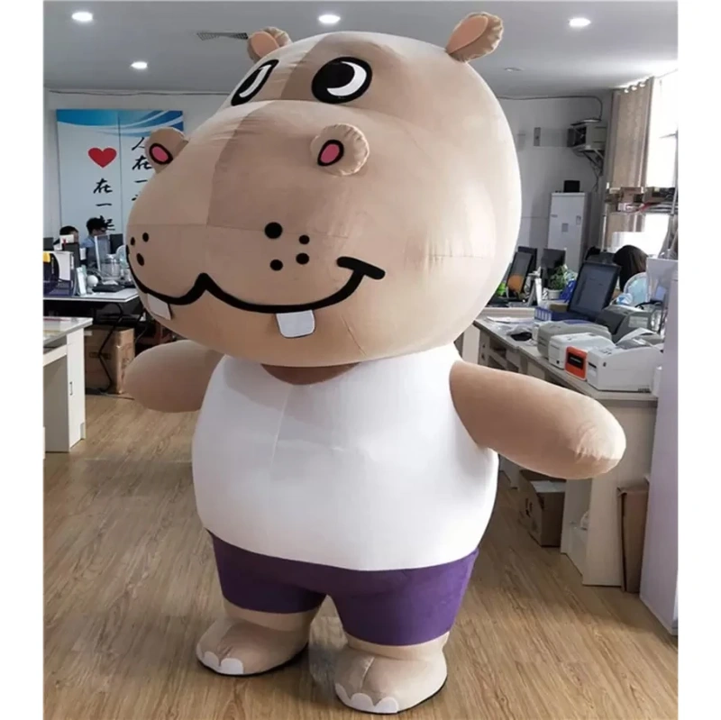 Hot Sale hippo with clothes cute EVA Mascot Costume animals inflatable giant mascot costume