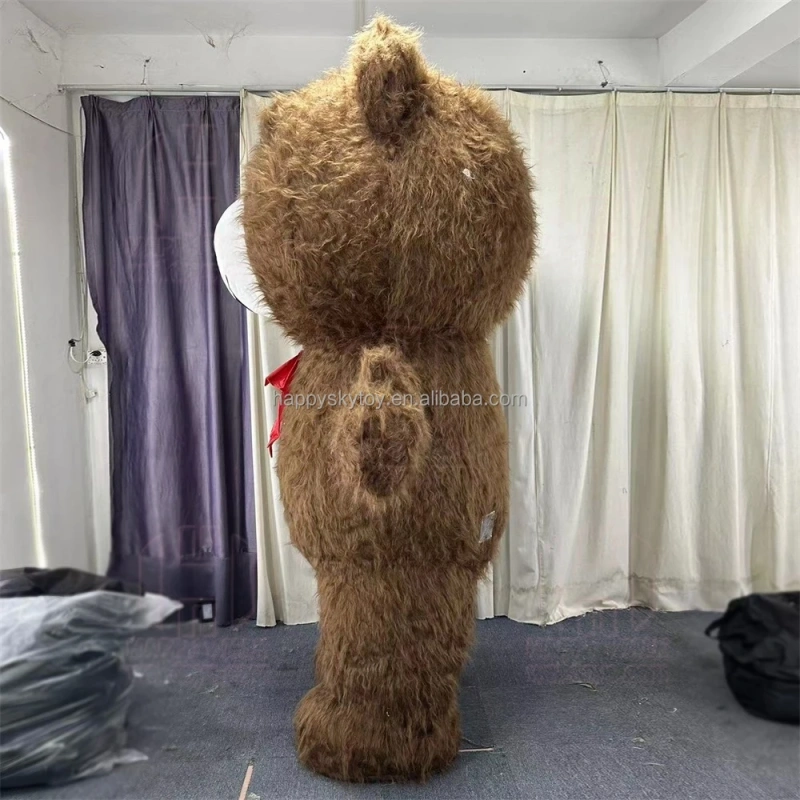 New style teddy bear with bow tie long hair 2m/2.6m/3m brown teddy bear inflatable mascot costume