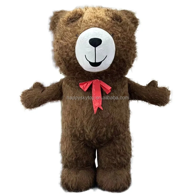 New style teddy bear with bow tie long hair 2m/2.6m/3m brown teddy bear inflatable mascot costume