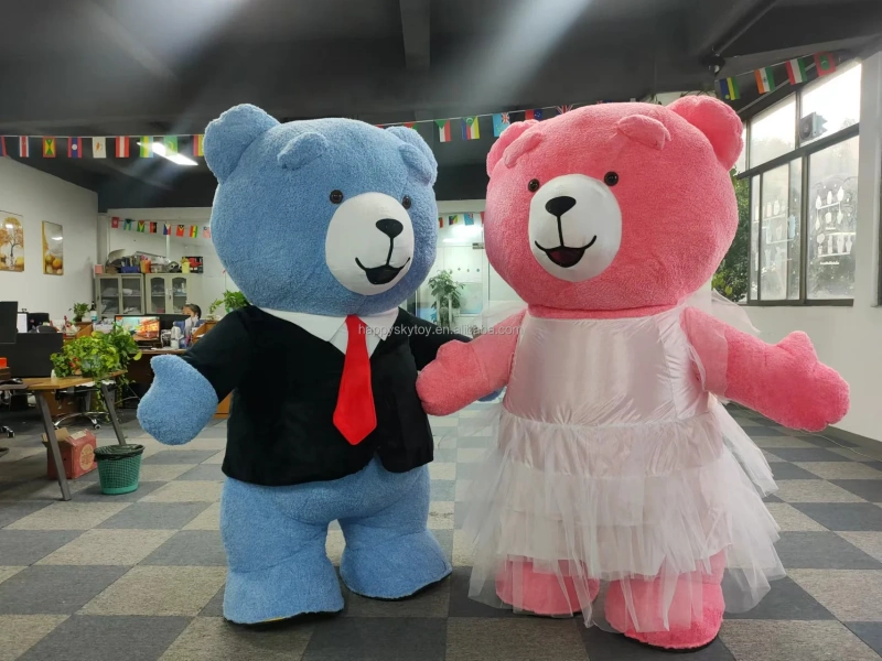 professional factory customized inflatable walking animal cartoon costume teddy bear with dress mascot costume for wedding