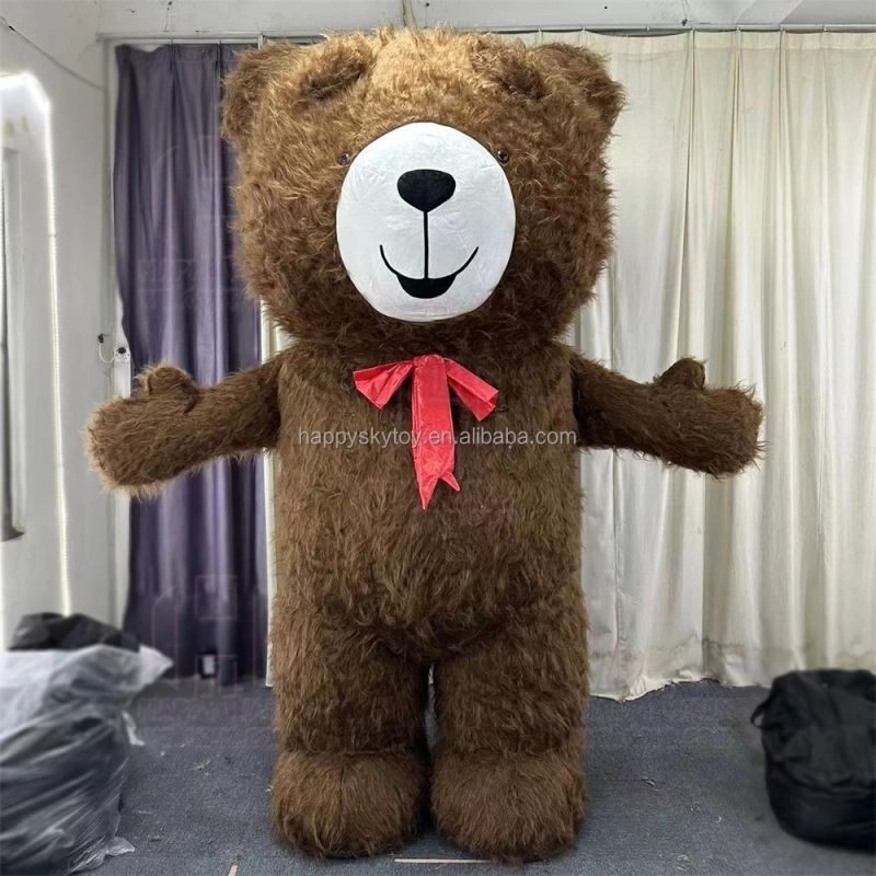 New style teddy bear with bow tie long hair 2m/2.6m/3m brown teddy bear inflatable mascot costume
