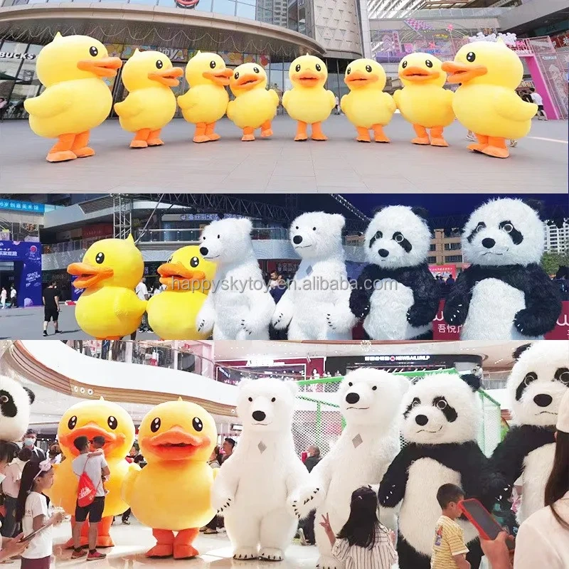 2m New Party Blower Up Cloth Custom Animal Yellow Duck Walking Inflatable Mascot Costume