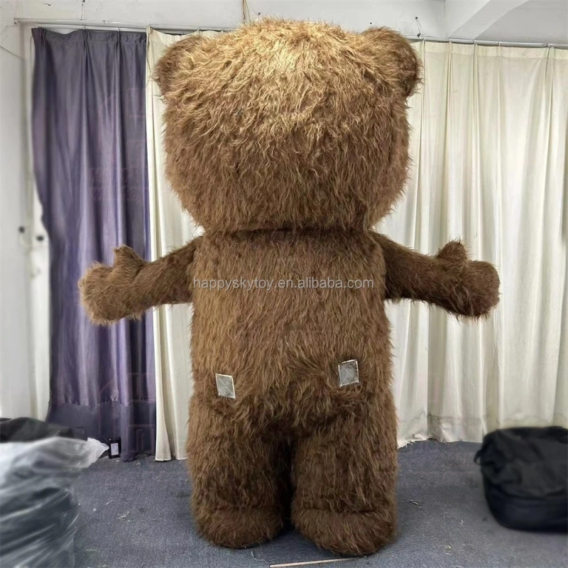 New style teddy bear with bow tie long hair 2m/2.6m/3m brown teddy bear inflatable mascot costume