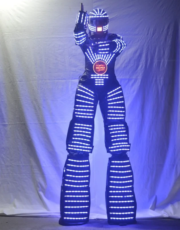 Unisex adult Halloween LED Light Stilts Walker Robot Suit Luminous Costumes LED Screen Clothes Bar Party Nightclub Robot