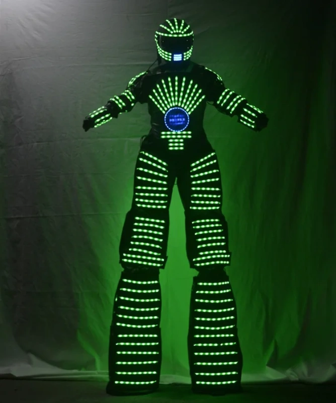 Unisex adult Halloween LED Light Stilts Walker Robot Suit Luminous Costumes LED Screen Clothes Bar Party Nightclub Robot