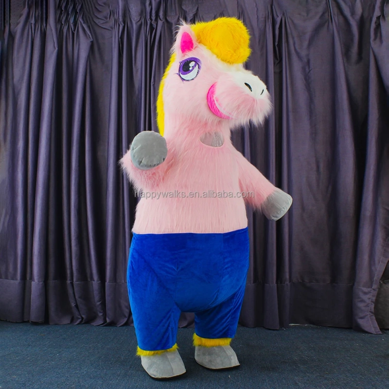 CE Certified 2M/2.6 Inflatable Unicorn Horse Mascot Costume Long Fur Design Unisex for Adults for Sale