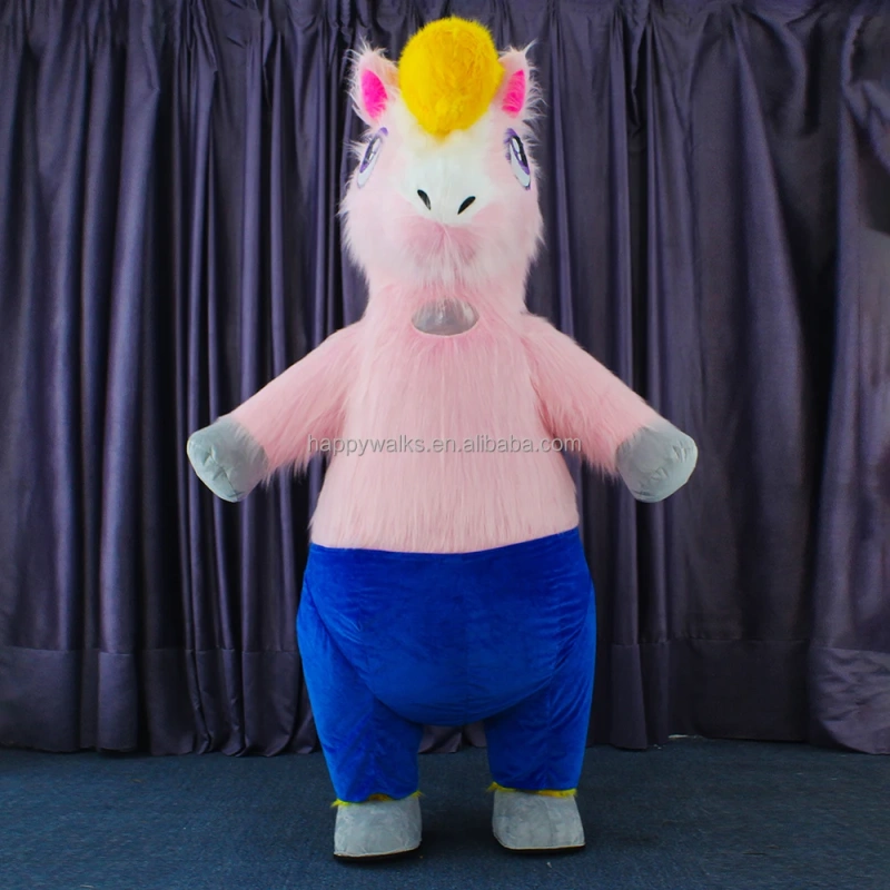 CE Certified 2M/2.6 Inflatable Unicorn Horse Mascot Costume Long Fur Design Unisex for Adults for Sale