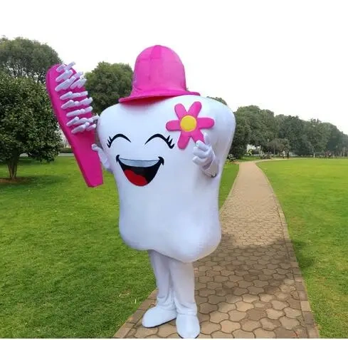 a pair of healthy tooth mascot costume adult size cartoon girl/boy teeth mascotte dentist advertising fancy dress