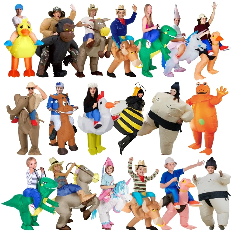 Riding on T rex Dinosaur Inflatable Costume for Holiday Carnival Funny Party Dress Outfit