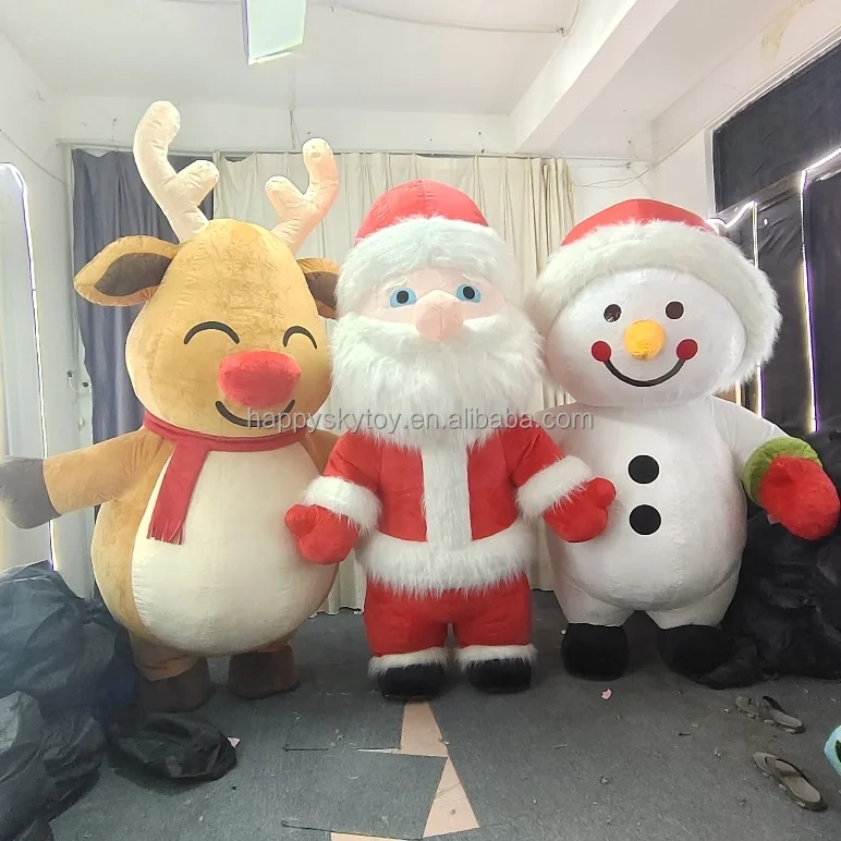 Hot Sale Christmas Adult Inflatable Costume Santa Snowman Mascot Sui Hand Drawn Printing for Cosplay and Party Events