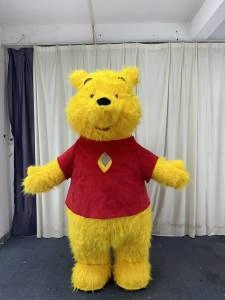 Custom Yellow Adult Long Fur Winnie the Pooh Bear Inflatable Mascot Costume Unisex Wedding & Christmas Party Cosplay Hand Drawn Printing Decoration