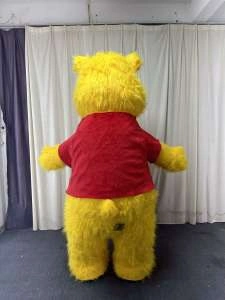 Custom Yellow Adult Long Fur Winnie the Pooh Bear Inflatable Mascot Costume Unisex Wedding & Christmas Party Cosplay Hand Drawn Printing Decoration