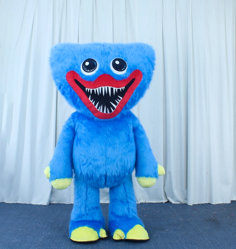 Plush furry Walking Cartoon Mascot blue color Inflatable Huggy Wuggy Poppys Playtime Party Costume