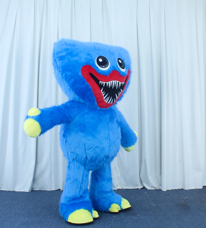 Plush furry Walking Cartoon Mascot blue color Inflatable Huggy Wuggy Poppys Playtime Party Costume
