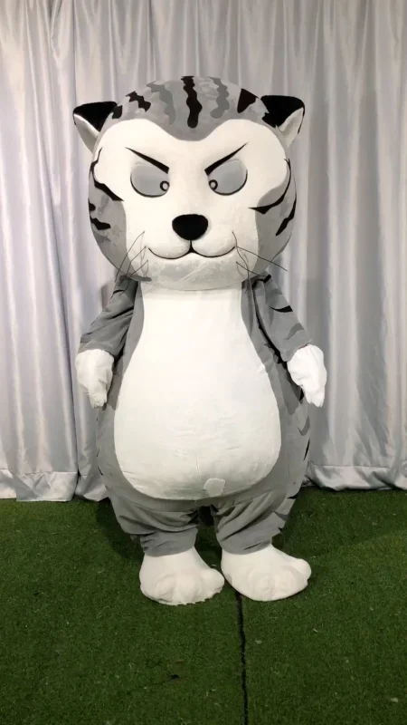 Inflatable grey cat Mascot Costume for adult