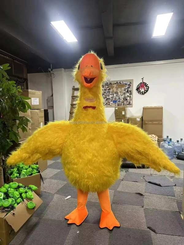 Inflatable yellow Swan Mascot Costume Adult Furry Goose Suit for Entertainment Stage Wear Full Body Animal Cosplay Dress