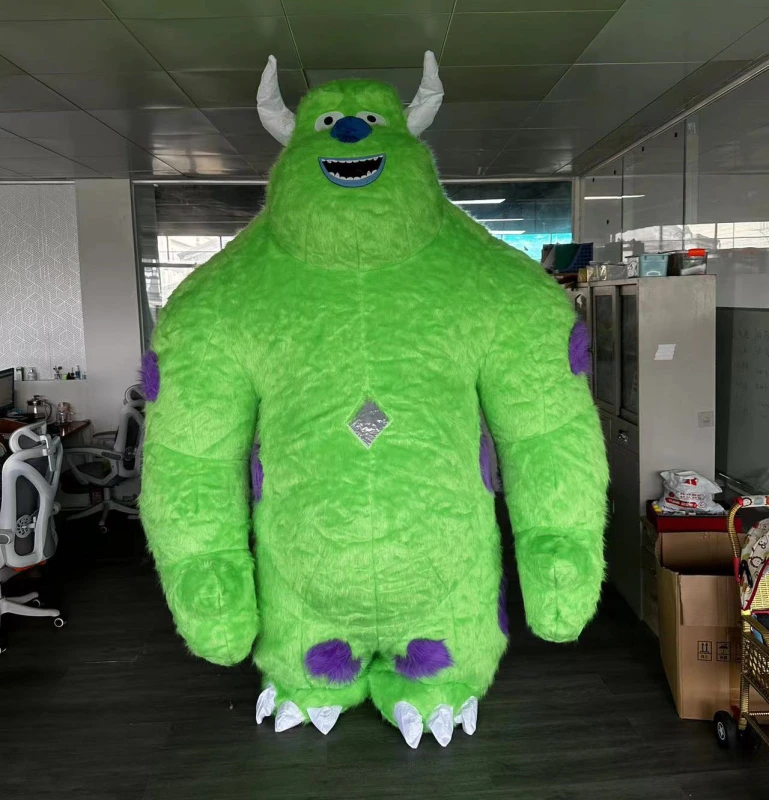 Green color Monsters University cartoon character James P. Sullivan inflatable sully mascot costume