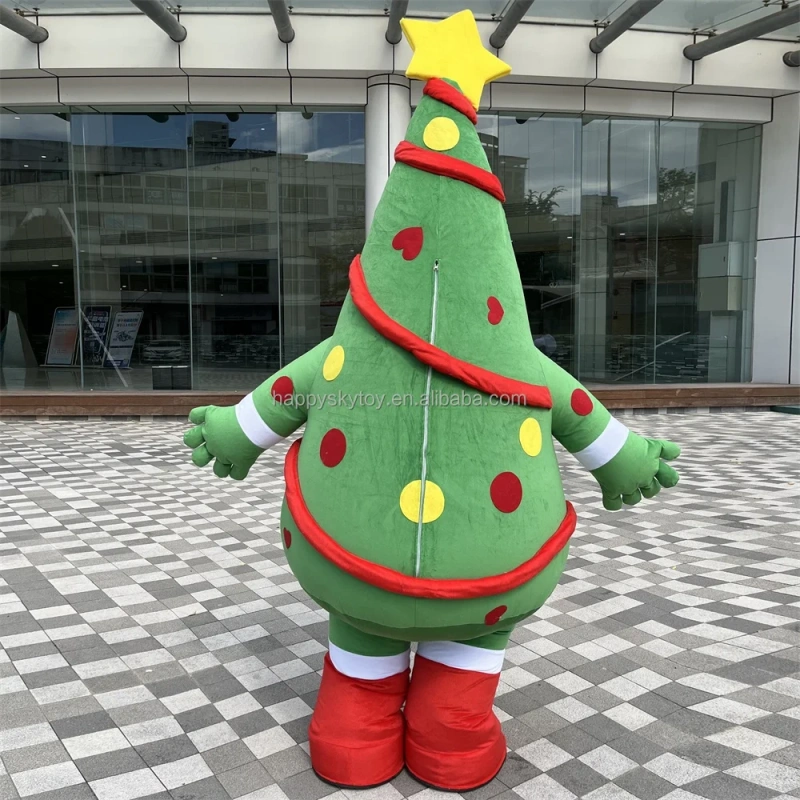 Best Seller Unisex Inflatable Christmas Tree Mascot Costume Adults' Hand Drawn Printing Cosplay Walking Costume for Parties