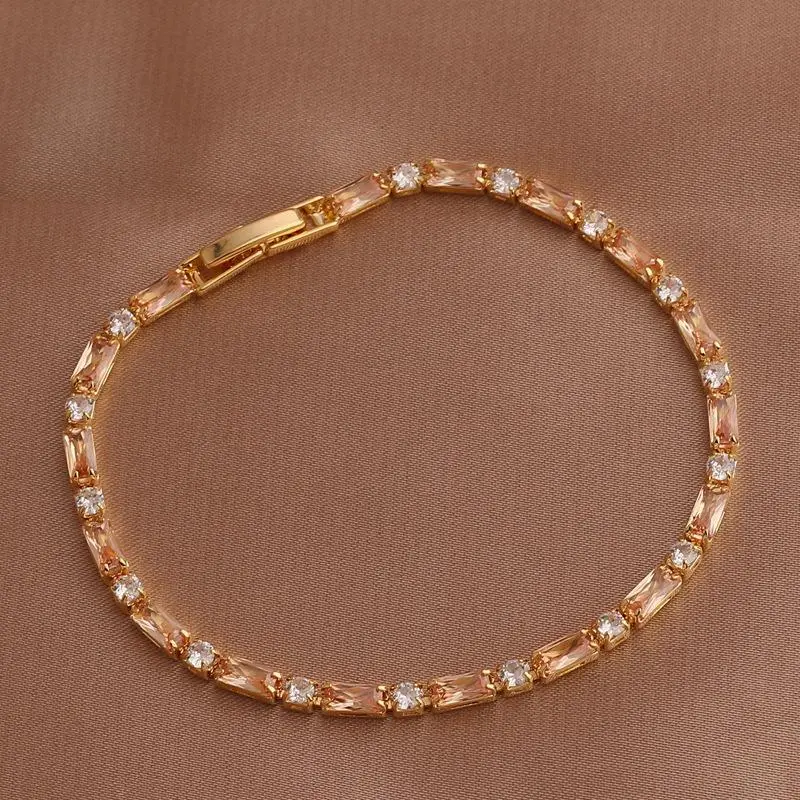 Collar de joyería de cobre con circonita de colores, pulsera, cadena retro para mujer