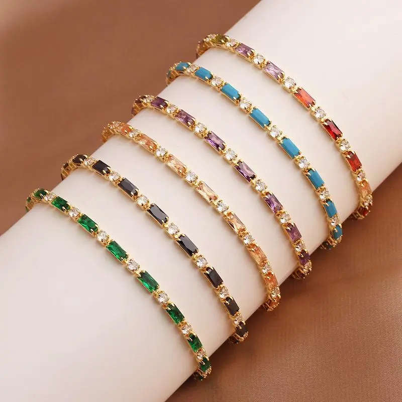Collar de joyería de cobre con circonita de colores, pulsera, cadena retro para mujer