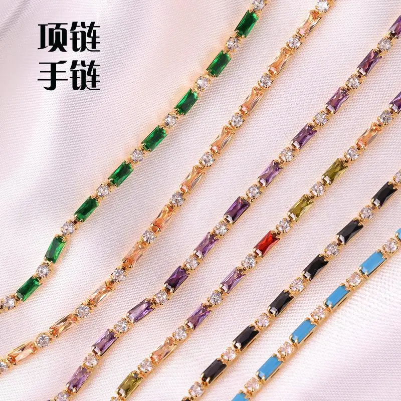 Collar de joyería de cobre con circonita de colores, pulsera, cadena retro para mujer
