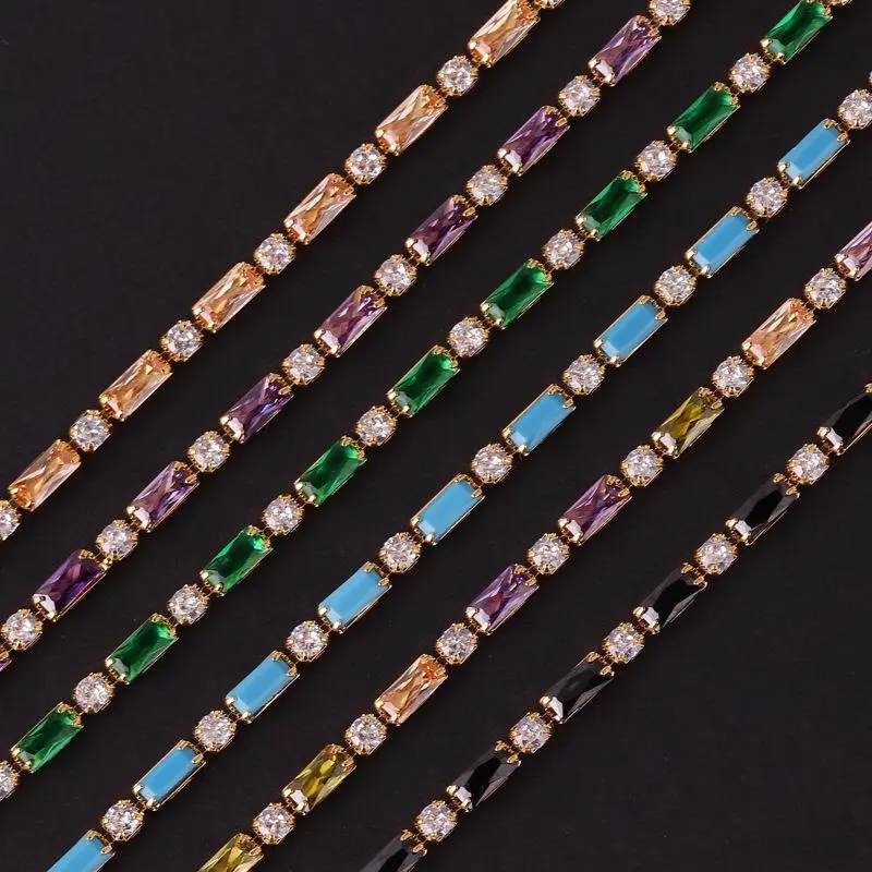 Collar de joyería de cobre con circonita de colores, pulsera, cadena retro para mujer