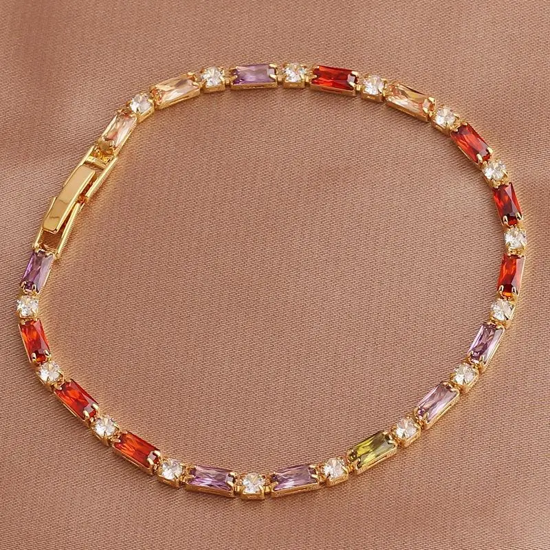 Collar de joyería de cobre con circonita de colores, pulsera, cadena retro para mujer