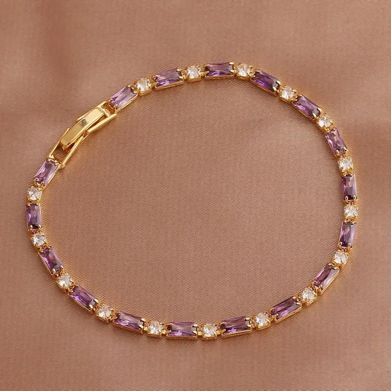 Collar de joyería de cobre con circonita de colores, pulsera, cadena retro para mujer