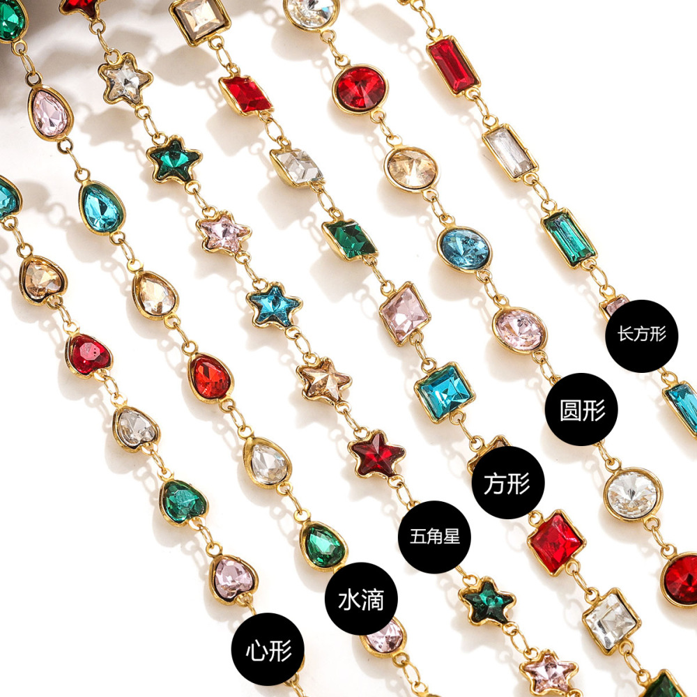 Cadena impermeable de cristal de acero inoxidable Cadena de cristal de colores Chapado en oro de 18 quilates joyería intracraneal pulsera collar pulsera