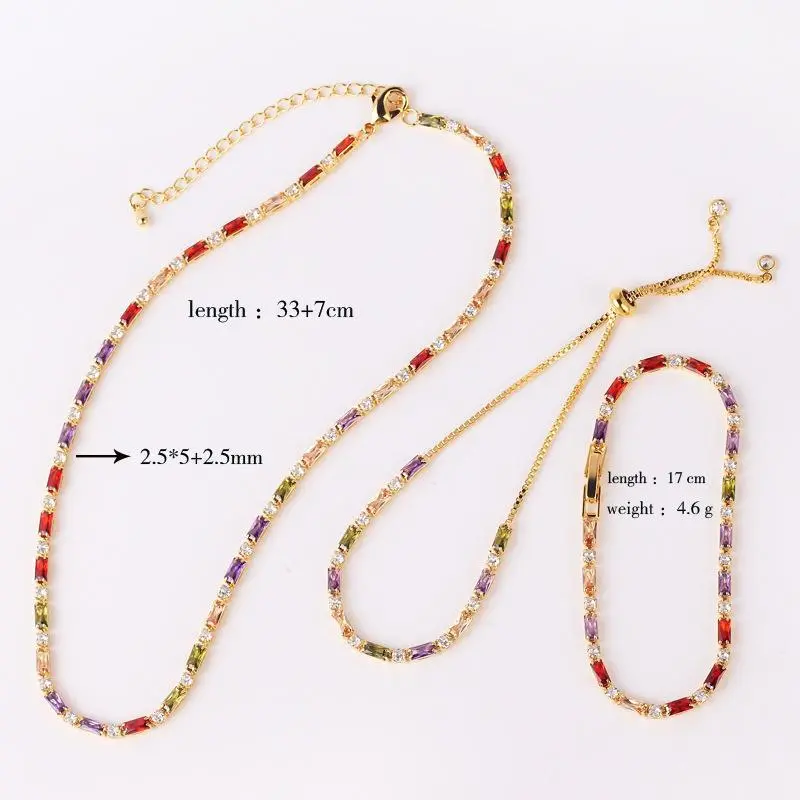 Collar de joyería de cobre con circonita de colores, pulsera, cadena retro para mujer