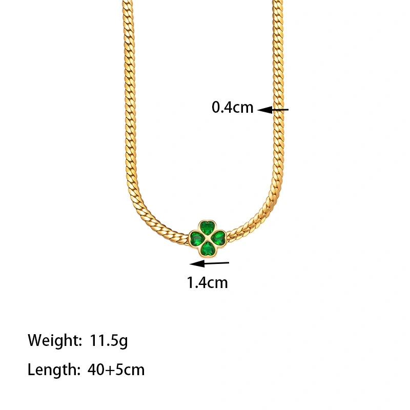 Conjunto de joyas, collar, pulsera y aretes de trébol de cuatro hojas esmeralda, collar de clavícula femenina, aretes versátiles de acero inoxidable que no se desvanecen