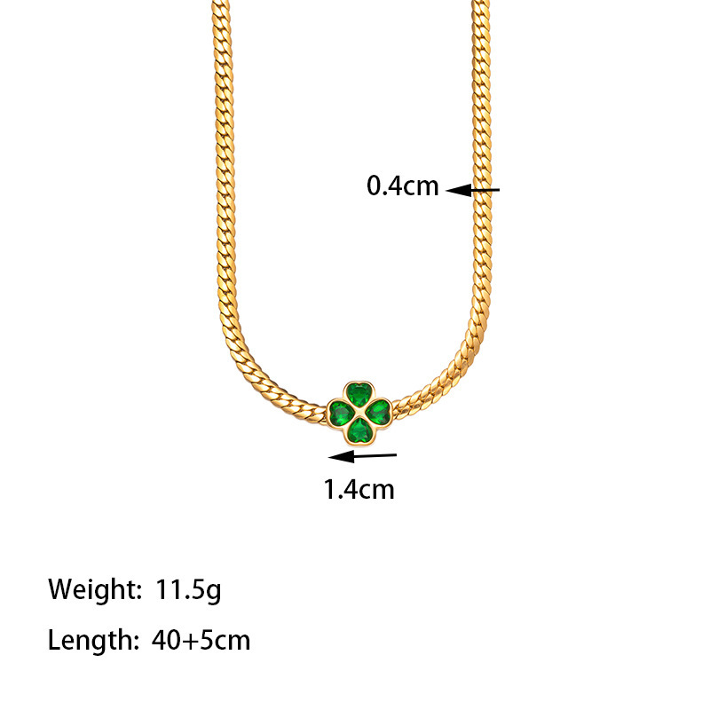 Conjunto de joyas, collar, pulsera y aretes de trébol de cuatro hojas esmeralda, collar de clavícula femenina, aretes versátiles de acero inoxidable que no se desvanecen