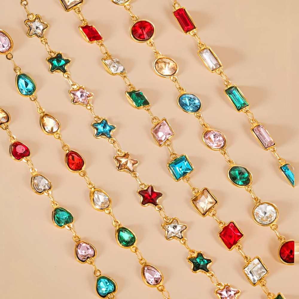 Cadena impermeable de cristal de acero inoxidable Cadena de cristal de colores Chapado en oro de 18 quilates joyería intracraneal pulsera collar pulsera