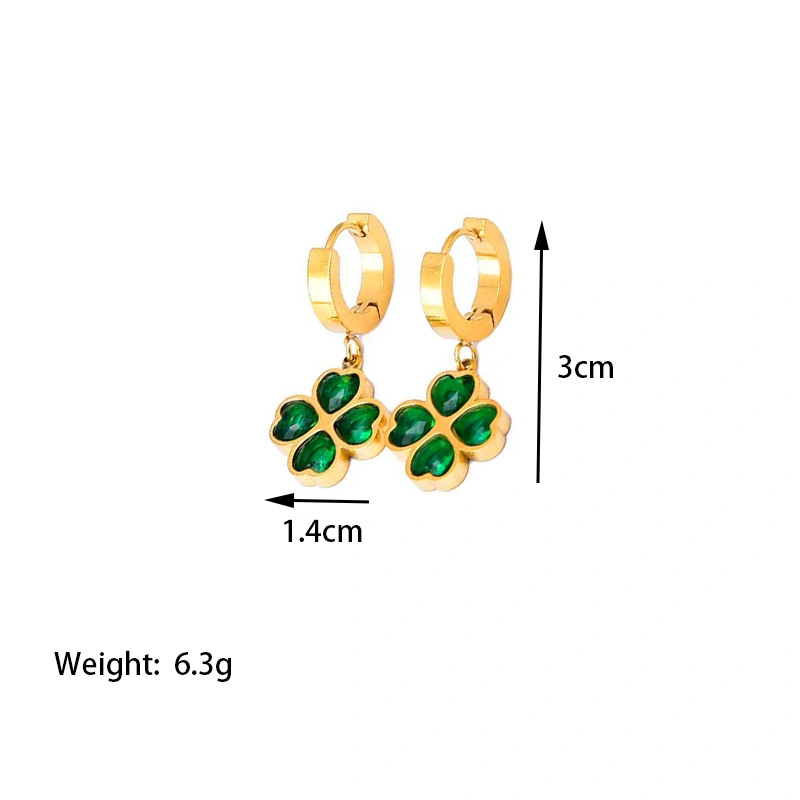 Conjunto de joyas, collar, pulsera y aretes de trébol de cuatro hojas esmeralda, collar de clavícula femenina, aretes versátiles de acero inoxidable que no se desvanecen