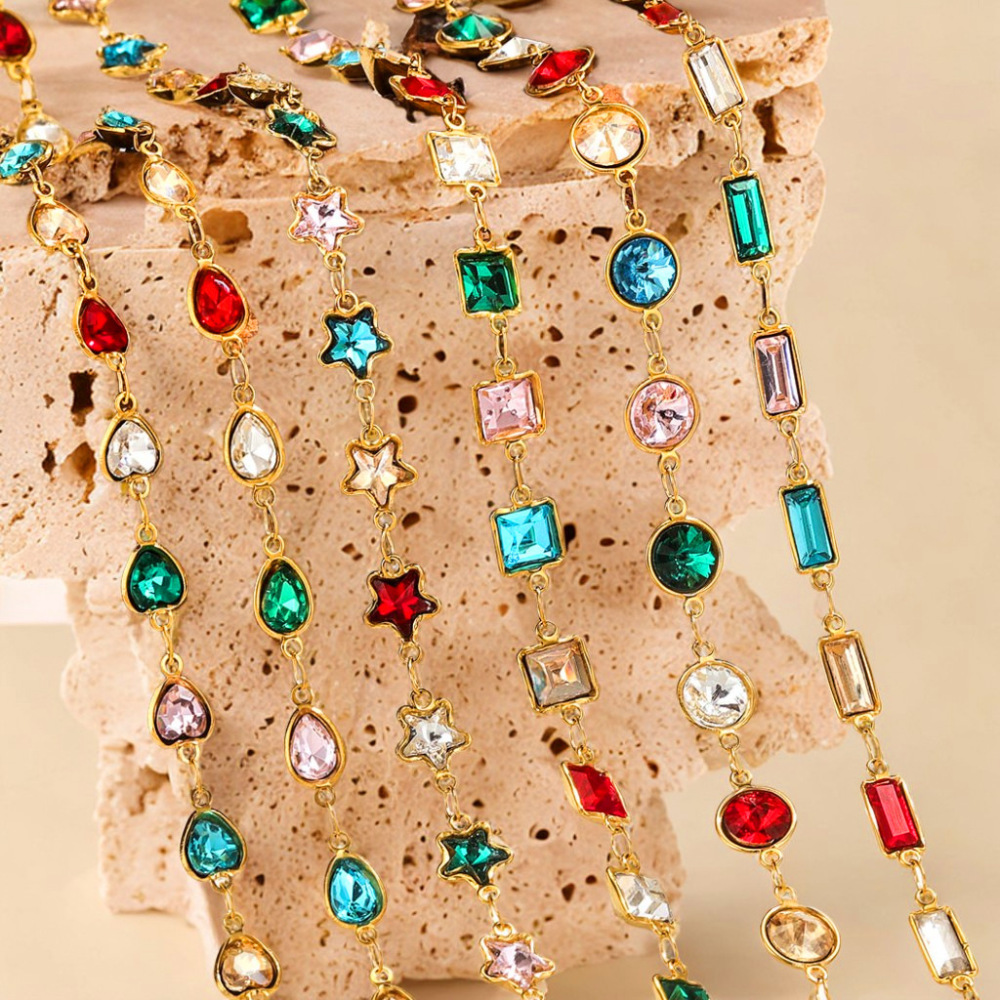 Cadena impermeable de cristal de acero inoxidable Cadena de cristal de colores Chapado en oro de 18 quilates joyería intracraneal pulsera collar pulsera