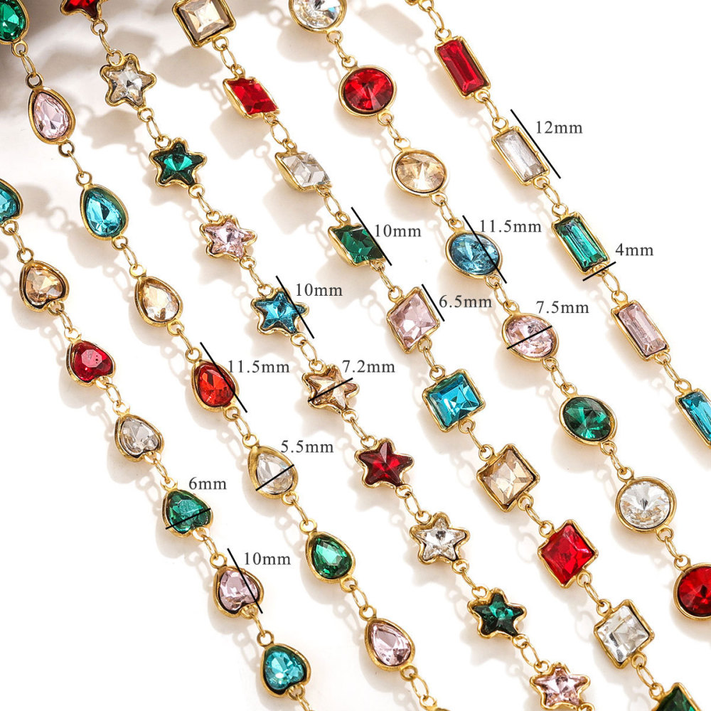 Cadena impermeable de cristal de acero inoxidable Cadena de cristal de colores Chapado en oro de 18 quilates joyería intracraneal pulsera collar pulsera