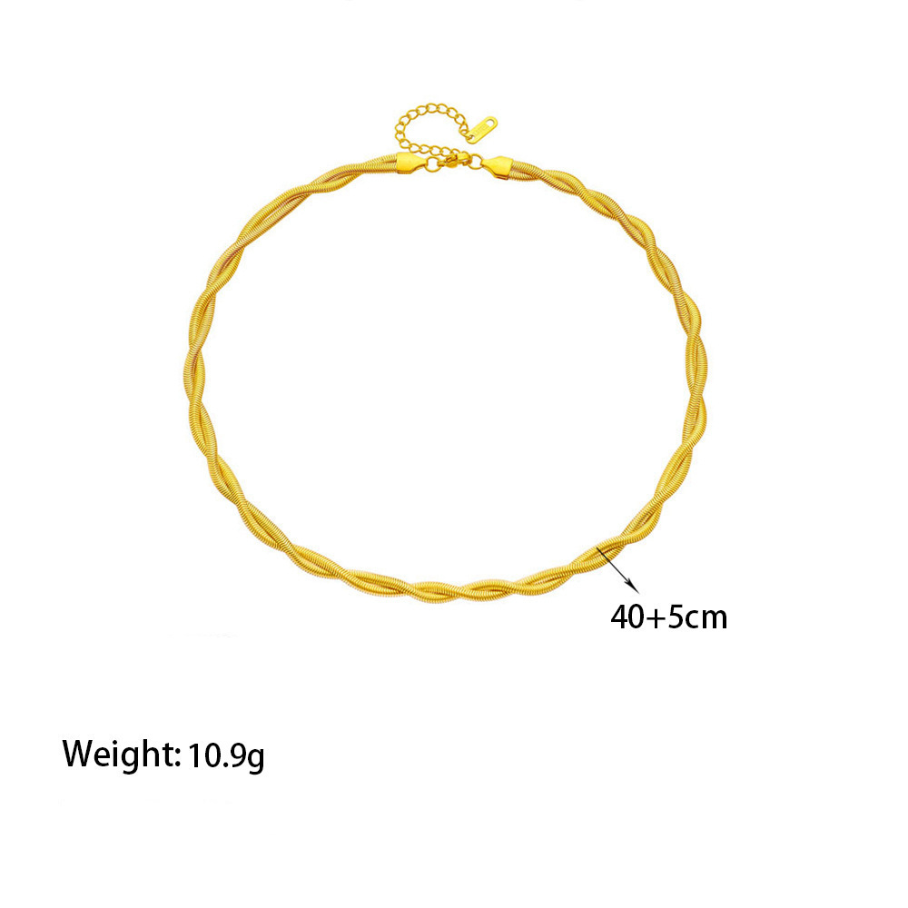 Diseño de nicho, sentido simple y de alta gama, cadena de empuje de hueso de serpiente trenzada chapada en oro, pulsera de collar, conjunto de joyería cruzada de acero inoxidable
