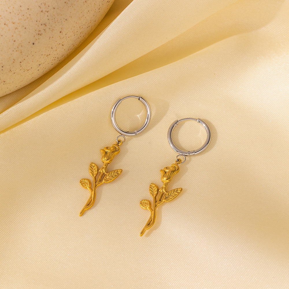 Una rosa collar de clavícula pendientes conjunto de joyería joyería de acero inoxidable para mujer