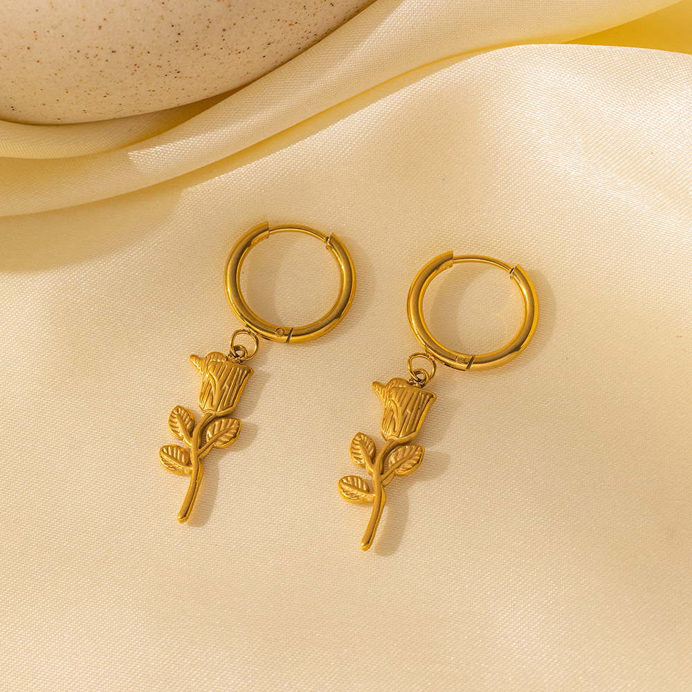 Una rosa collar de clavícula pendientes conjunto de joyería joyería de acero inoxidable para mujer