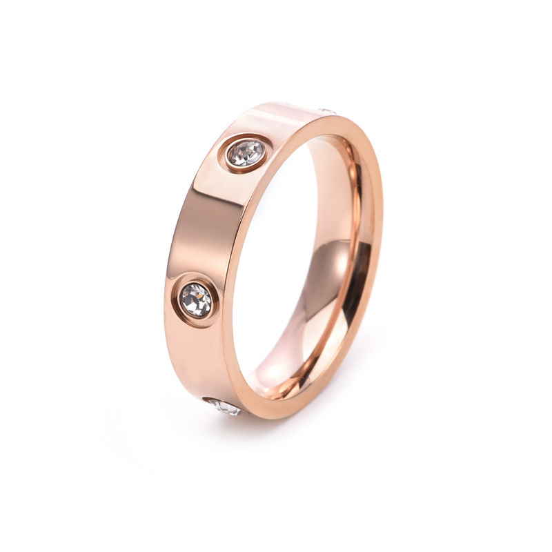 Anillo de acero inoxidable con incrustaciones de diamantes de estilo moderno, anillo de pareja de alta gama y que no se decolora, anillo de diamantes de seis diamantes de 5.5 mm  ACRSS/05-33